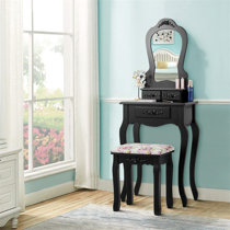 Rippeon makeup vanity set with stool and mirror house of best sale hampton